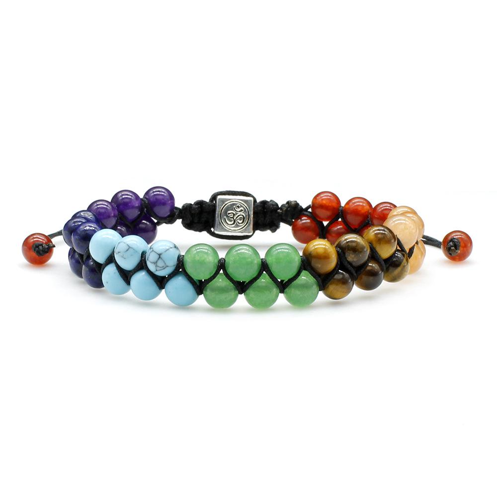 Tiger Eye  Amazonite Double-Layer Woven Bracelet with Seven-Color Stones