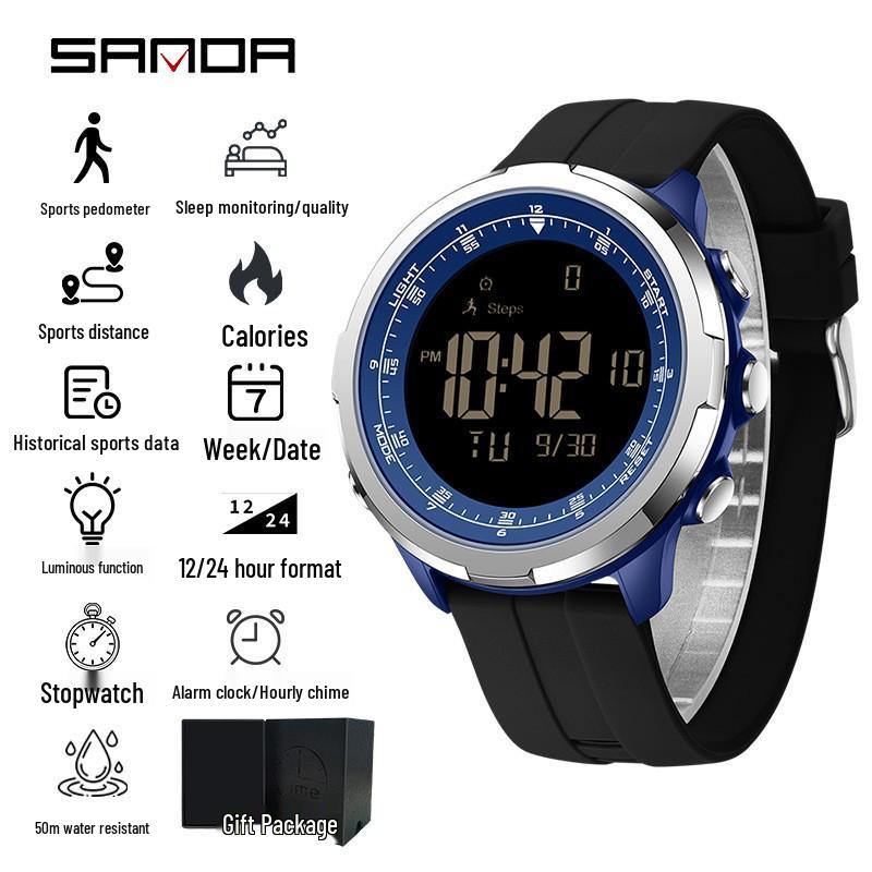 SANDA Unisex Sports Watch: Perpetual Calendar, Alarm, Dual Time Zones, Pedometer.