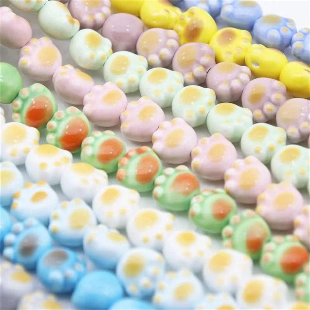 10Pcs Ceramic Cat Paw Beads Cartoon Design Jewelry Making Material  Student