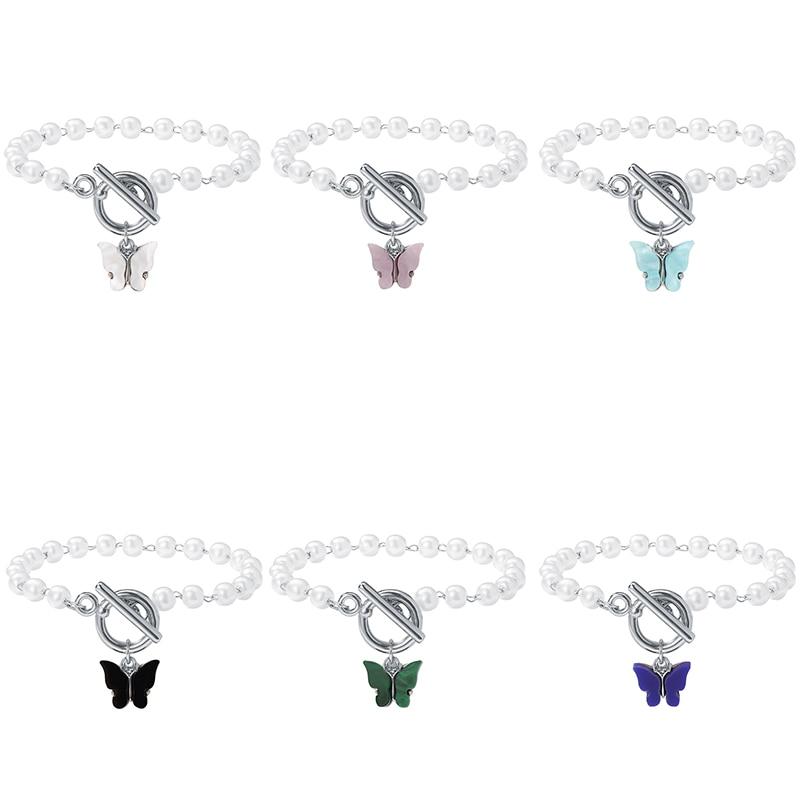 iF ME Trendy Ins Charme Acryl Schmetterling Anhänger Imitation Perle Perlen Armband für Frauen Mädchen Toggle Armband Schmuck Geschenk Neue