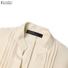 ZANZEA Women Casual Stand Collar Loose Long Sleeve Shirt Dress