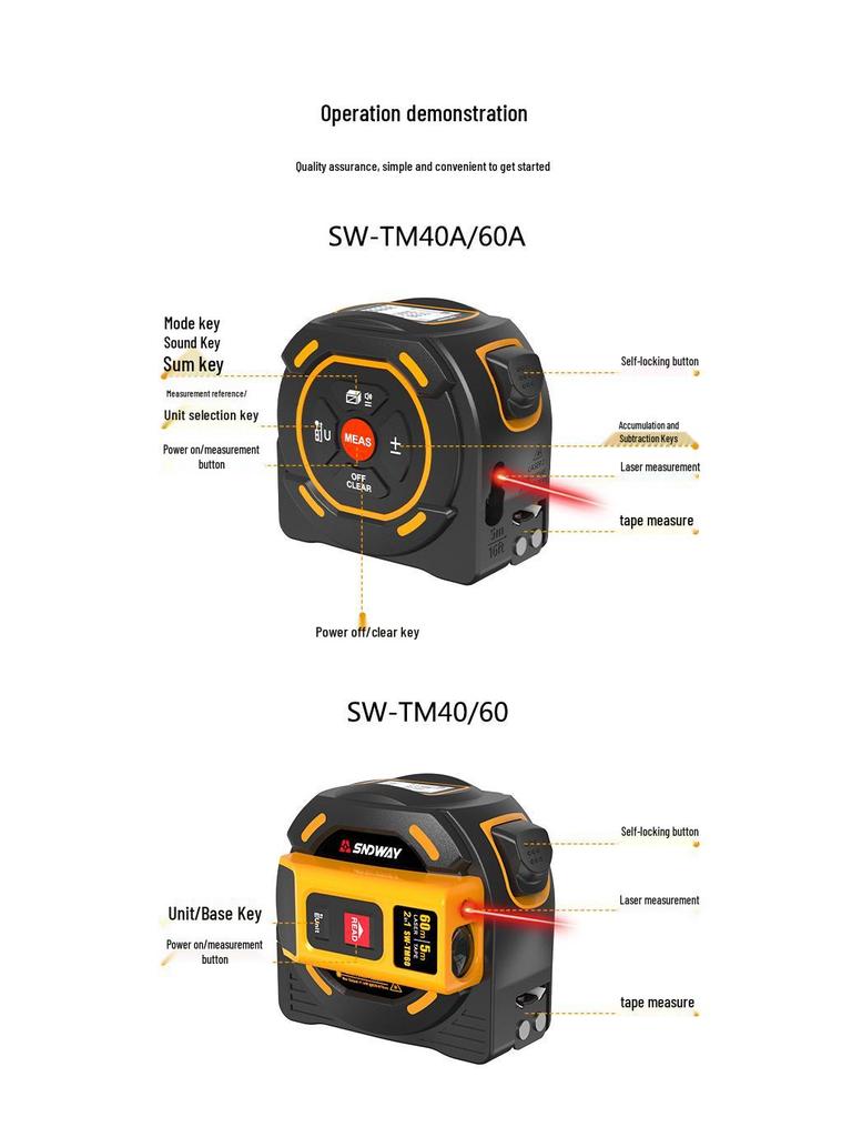 SNDWAY Laser Rangefinder: High-Precision 40m/60m Electronic Tape Measure and Ruler