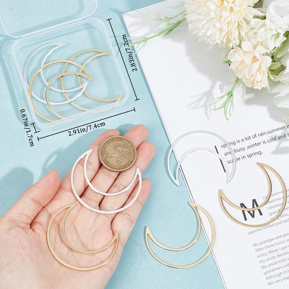 CREATCABIN 10Pcs Moon Linking Rings 18K Gold Plated Brass Earrings Beading Hoop Frames Charms Links Connectors for DIY Dangle Earring Necklaces
