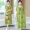 Cotton Silk Dress Female Summer Plus Size Temperament Loose Fat Mother Covering Belly Was Thin Printed Casual Cotton and Linen Long Skirt