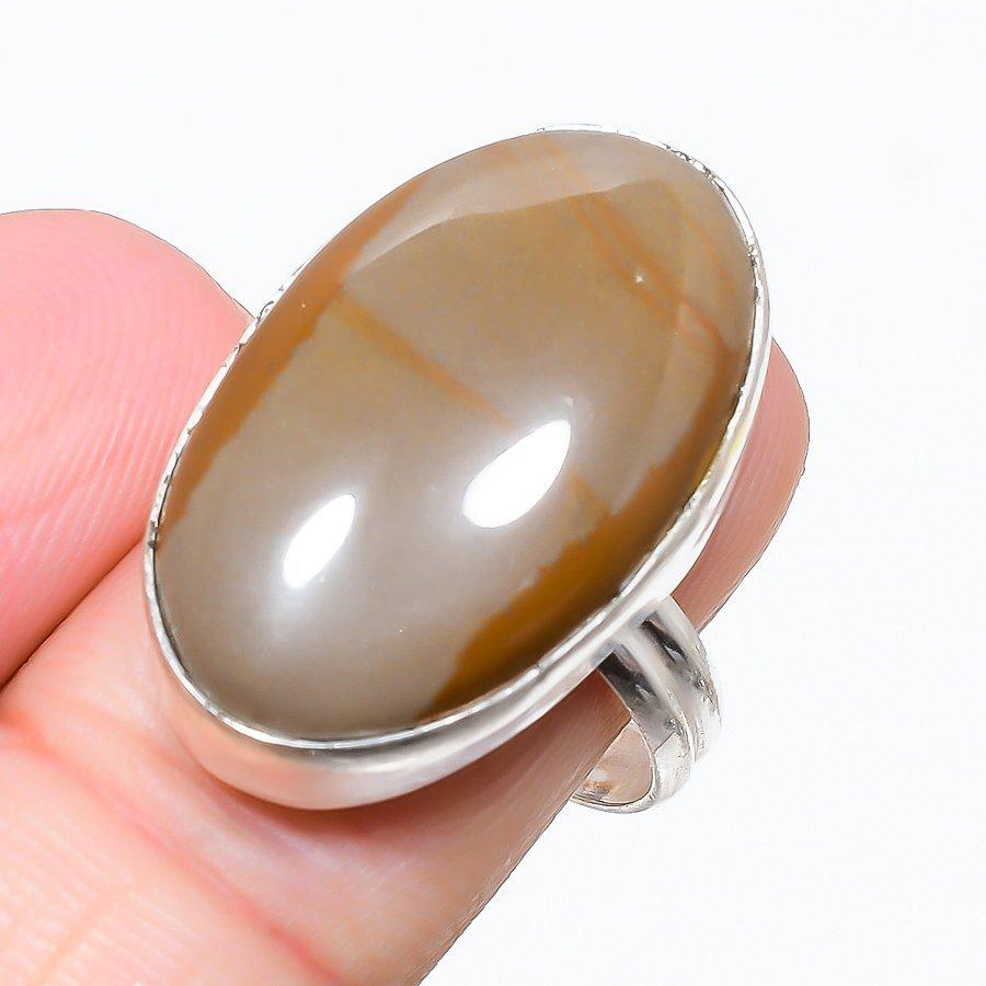 Picture Jasper Gemstone 925 Silver Jewelry Ring Size 9
