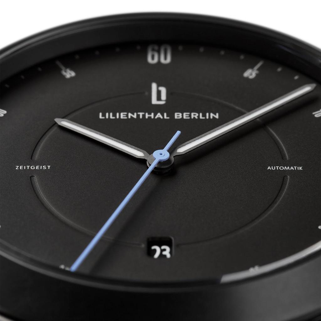 Lilianthal Berlin Automatic Date Skeleton Made in Black Men's Watch, Display, Back, Germany, Z01-102-B004C,