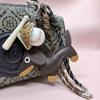 Jinshang Miu Series Dachshund Letter Baseball Keychain - Handmade Leather Schoolbag Pendant with Woven Rope Ornament