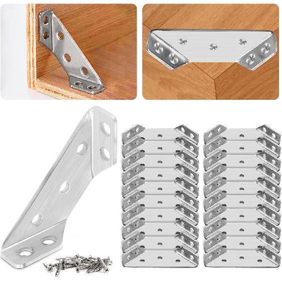 20 PCS Universal Stainless Steel Furniture Corner Connector, Multi-Angle Corner Connectors for Wood, 3-Way End Corner Connector for Furniture, 10