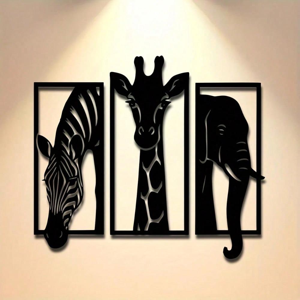 Metallväggkonstset Elefant Giraff Zebra 11,81 tum Modern Djurdekor Inomhus Utomhus Bröllop Jul Halloween Gåva Rum Heminredning