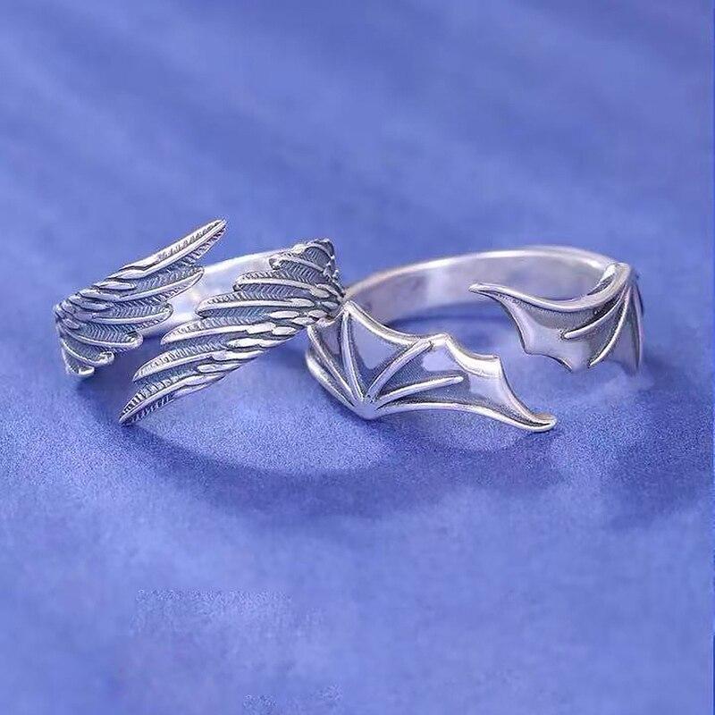 Men Matching Best Friend Stylish Trendy Style Promise Rings Teen Angel Demon Wing Couples For Women Rings Thumb Jewelry EngagementTrendy Rings