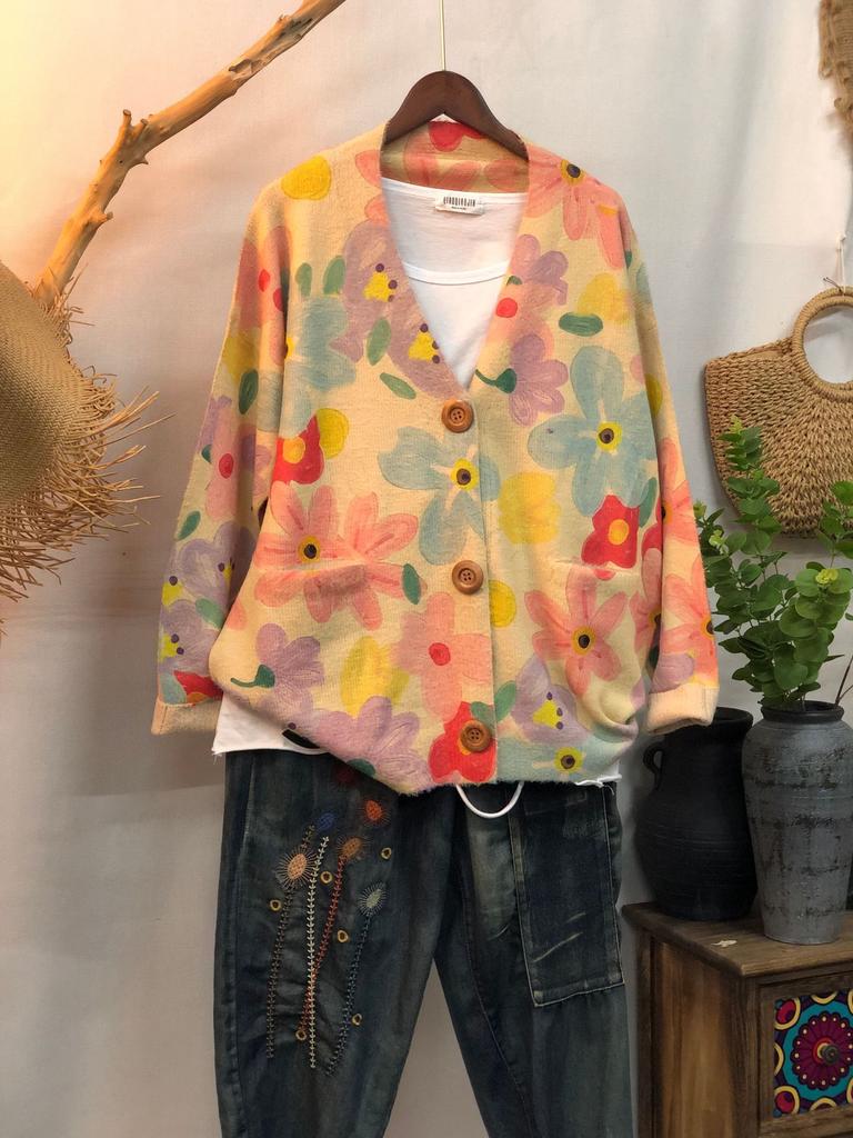 Factory new autumn and winter cute printed imitation mink velvet jacket women's Korean version loose lazy sweater