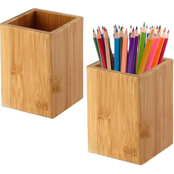 Pen Cup Holder,2 Pack Bamboo Wood Desk Pencil Holder Stand Multi Purpose Use Pencil Cup Pot Desk Accessories,Desktop Organizer Pencil Holder Ideal
