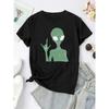 European Sizes Creative Cartoon Alien Pattern Printed Women'S Trendy Short-Sleeve T-Shirt, Simple Casual Sports Tee, Comfortable Summer Top