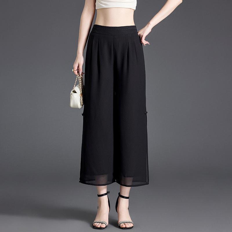Chiffon Wide-Leg Women s Pants: 2026 Spring/Summer Loose Drape Double-Layer Casual. XL (90-105 jin)