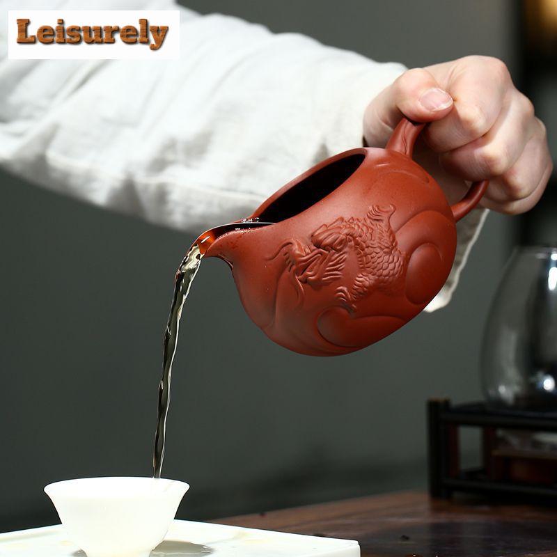 340ml Boutique Yixing Purple Clay Tea Pitcher Handmade Fish Dragon Justice Cup Raw Ore Mud Divider Chahai Chinese Zisha Teaset