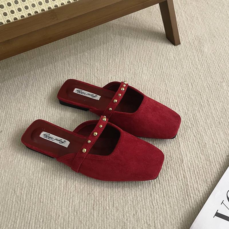 Bailamos Women Flat Slippers Square Toe Sandals Half Mules Slippers Slides Women Simple Slippers Comfortable Office Mule Shoes M