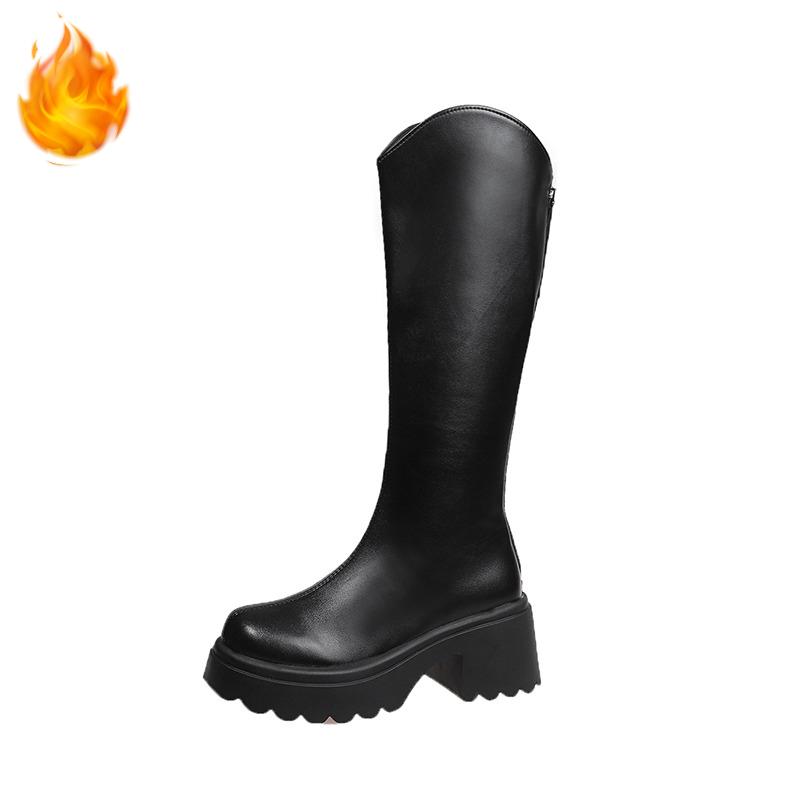 Autumn Winter Platform Thick Heel Women Knee High top Punk Back Zippers Retro Ladies Knight Botas for Adult Women