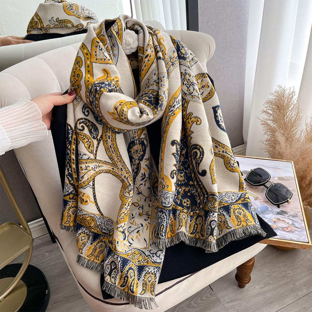 New Luxury Winter Paisley Two-Sided Cashmere Jacquard Scarves High Quality Women Thicken Wrap Shawl Ladies Wool Pashmina Scarf