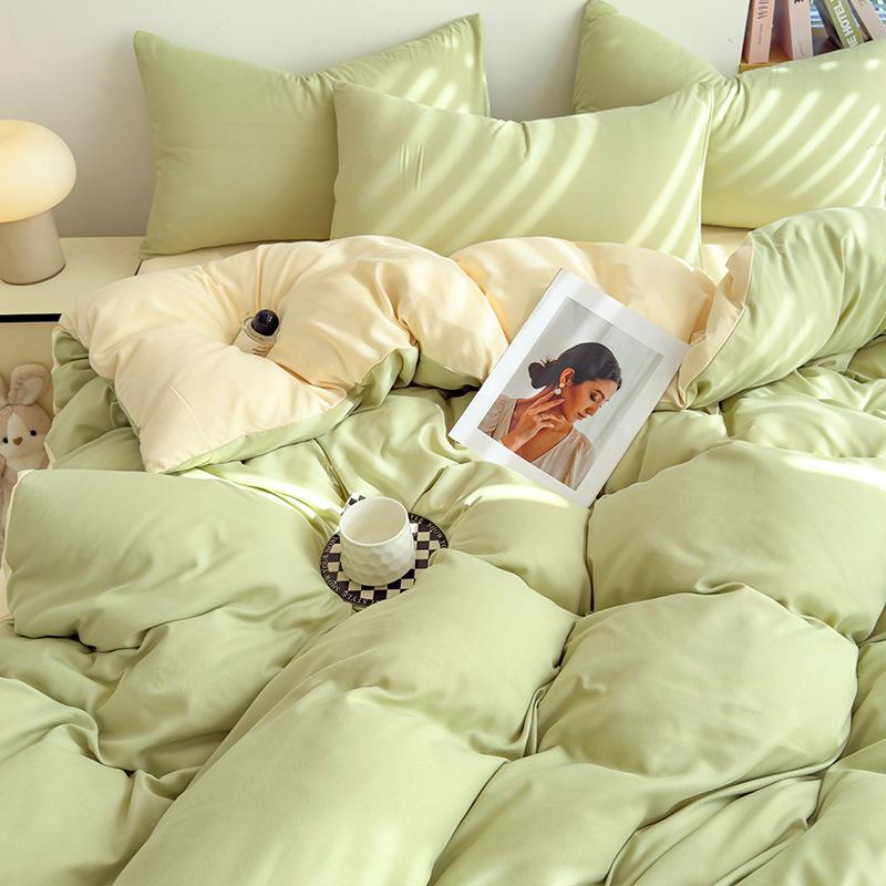 

Простой комплект постельного белья из двойной стираной хлопка - Однотонная простыня на резинке и пододеяльник D110x150