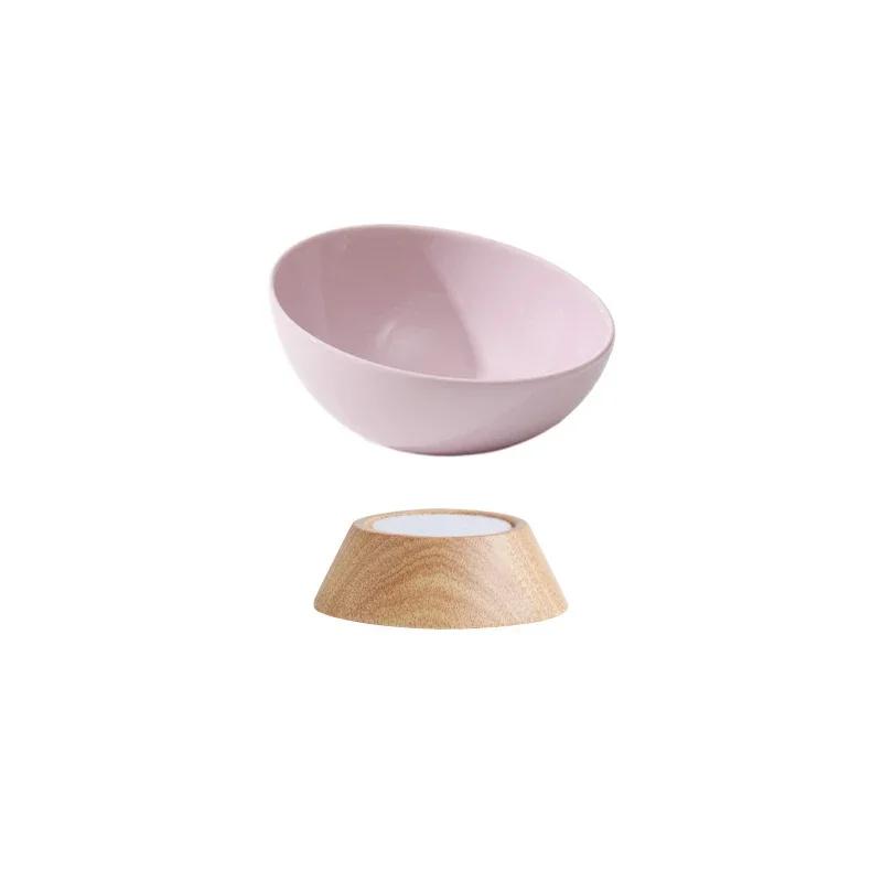 Cat Tilted Ceramic Bowl Small Dogs Elevated Food Water Feeders Pet Drinking Eating Supplies with Wooden Stand