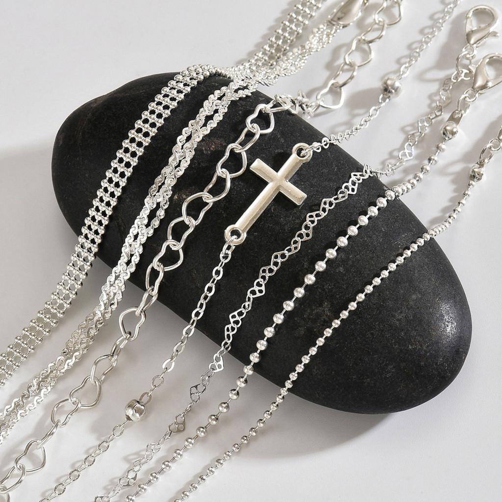 Retro Multilayer Cross Heart Womens Bracelet Set With Geometric Design For Travel Gift