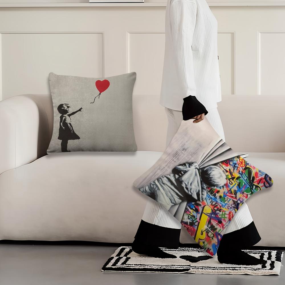Banksy Street Graffiti Art Kissenbezug Weiche Kissenhüllen für Bauernhaus Sofa Dekor Heimdekorationen und Schutz