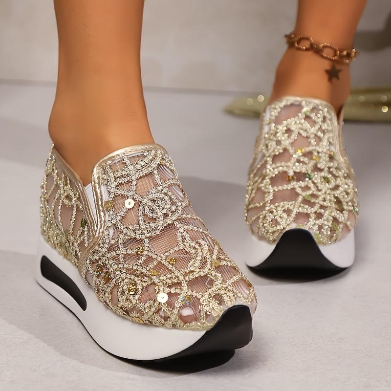 Women's Low-top Sneakers With Shiny Mesh, Breathable Fabric, EVA Sole, All-season Casual Sports Shoes