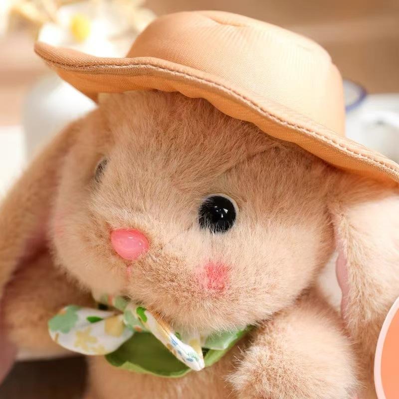 New pudding rabbit plush doll wearing hat little white rabbit grab machine doll children's rag doll birthday gift