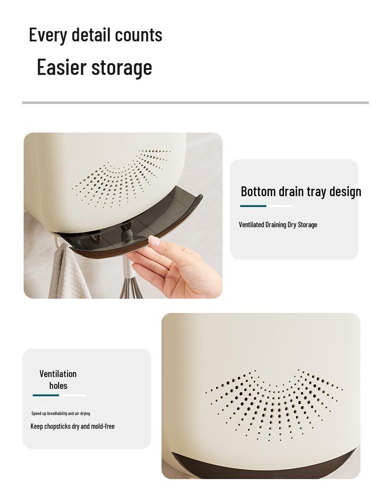 Wall-Mounted Multi-Functional Chopstick Holder: Moisture-Proof, Lid-Draining Luxury Storage Rack.