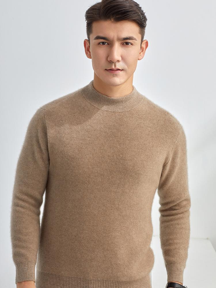 Men's Loose-Fit Semi-High Neck Cashmere Sweater for Autumn/Winter - Business Casual Style