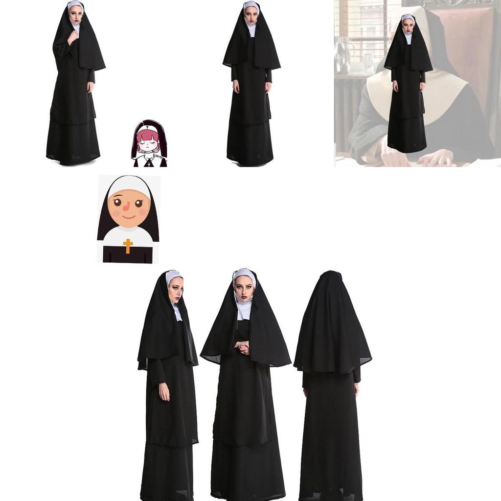 Adult Halloween Costume Cosplay Nun Outfit For Stage Performances L Xl)