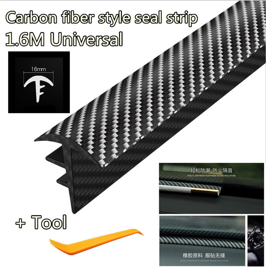 Уплотнительная полоска на приборную панель автомобиля - 1,6 м, цвет карбона - Резиновая для шумоизоляции зазора лобового стекла