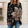 Women Plus Size Abstract Geometric Print Long Sleeve Crew Neck Loose Irregular Hem Casual Daily Tunic Blouse