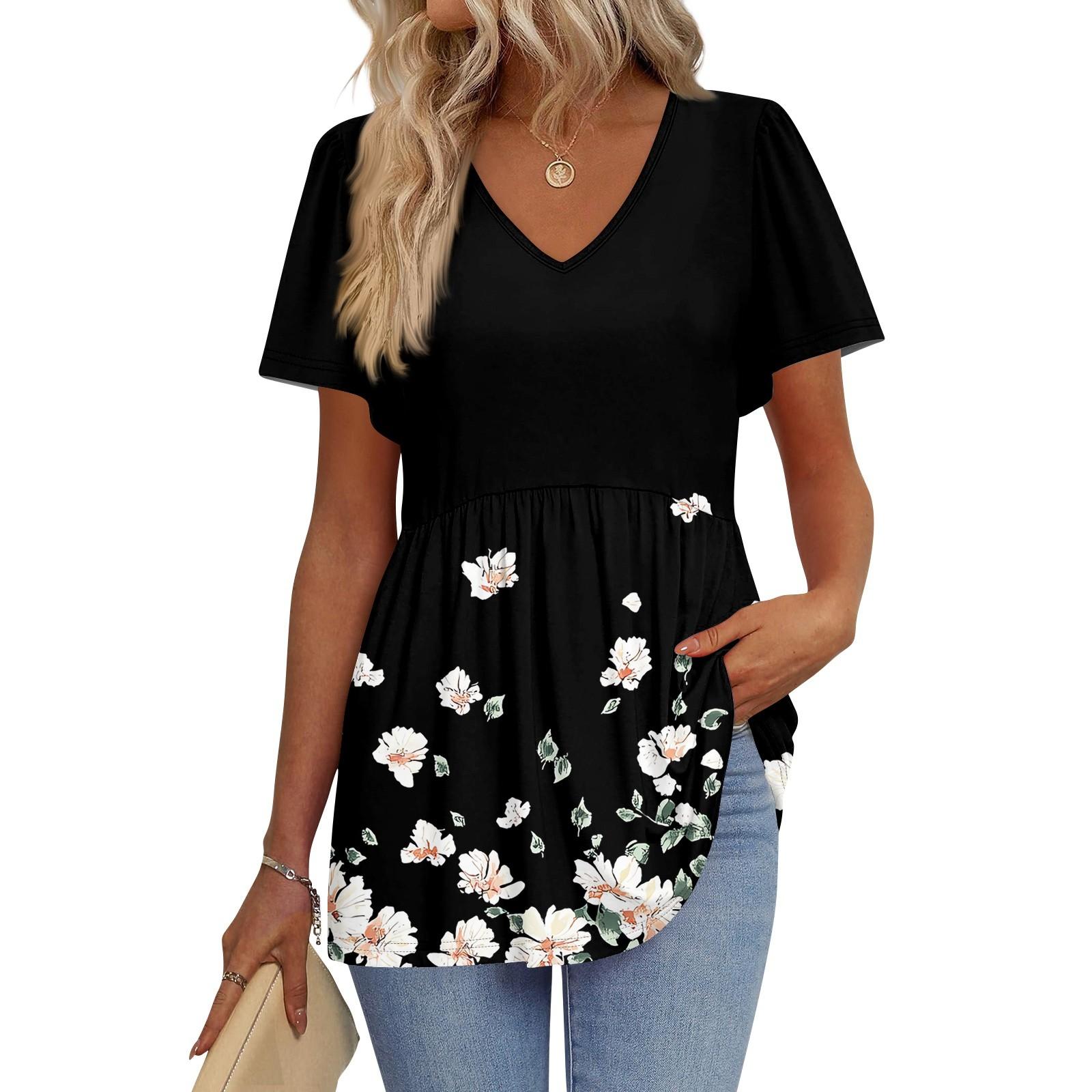 

Женские рубашки с коротким рукавом и оборками, повседневные наряды, модная футболка, топ L чёрный