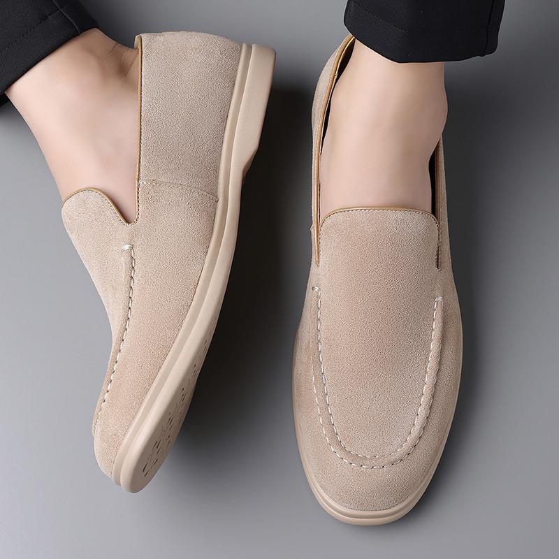 Retro British Style Soft Soled Lazy Shoes, Casual Boat Shoes High Quality Men'S Frosted Leather Comfortable Round Toe Loafers