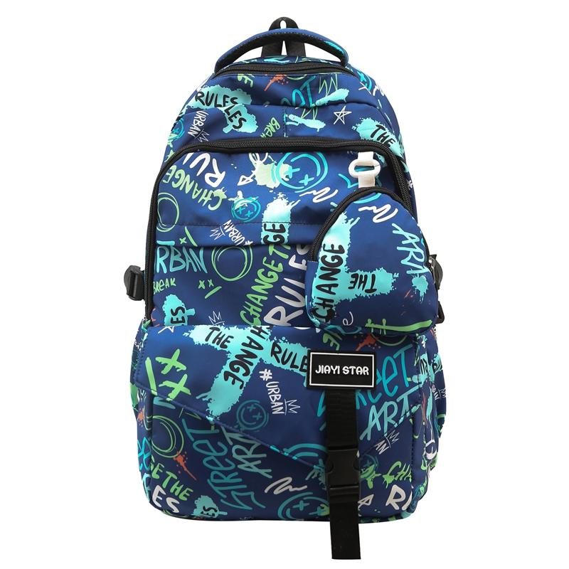 Graffiti-Print Herren Rucksack mit großem Fassungsvermögen Damen Leichter Schulrucksack aus Nylon für Studenten mit Münzbörse
