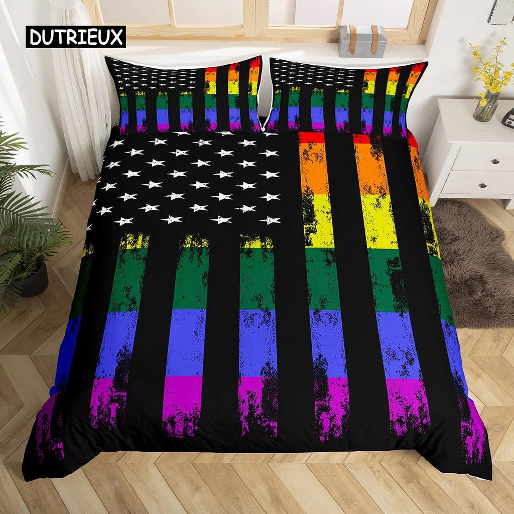 Love is Love Duvet Cover Rainbow Bedding Set Pride for Love Theme Romantic Comforter Cover Colorful Cartoon Car Bedspread Cover