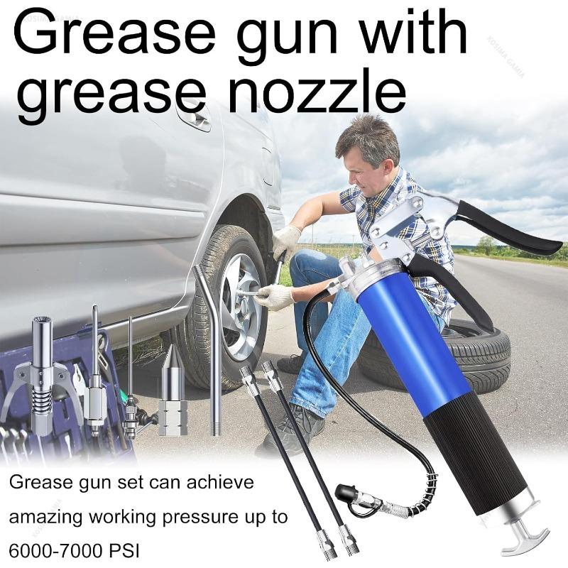 Grease Gun Heavy-Duty 8000PSI High-Pressure Manual Pistol-Grip 400CC Aluminum Alloy with Hose Nozzles for Automotive Lubrication