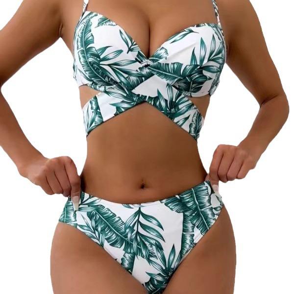 2024 Women's Hollow Out Three-Piece Print Swimwear Set - Sexy Bikini