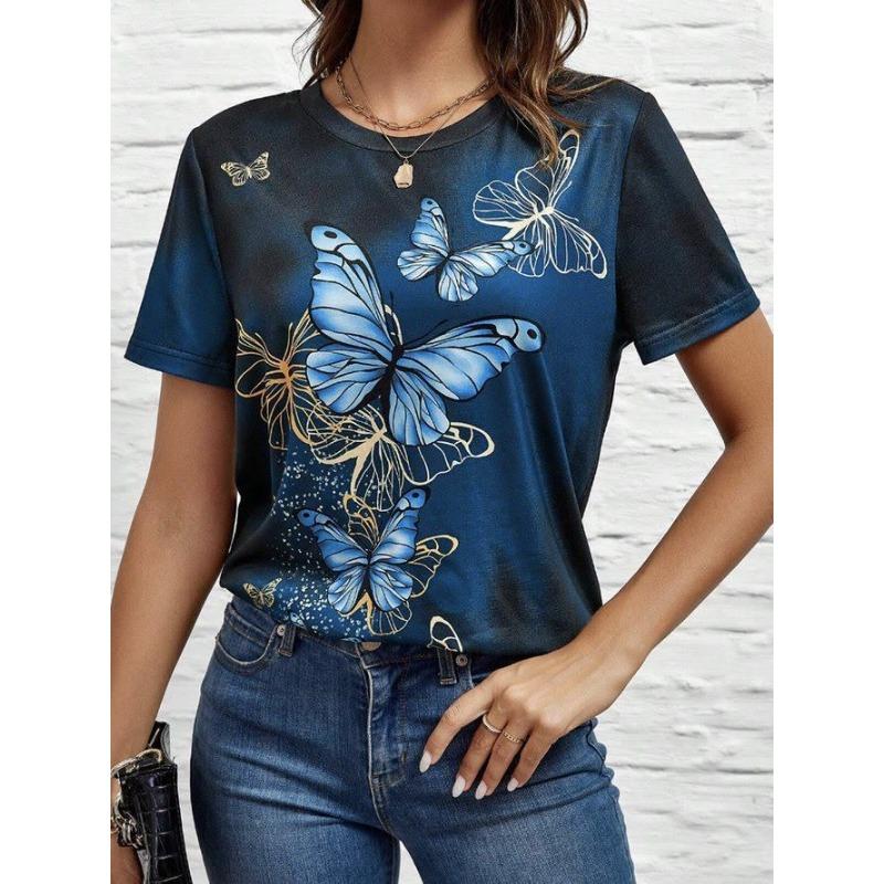 

Повседневная высококачественная футболка с коротким рукавом и круглым вырезом с анималистичным принтом 6XL