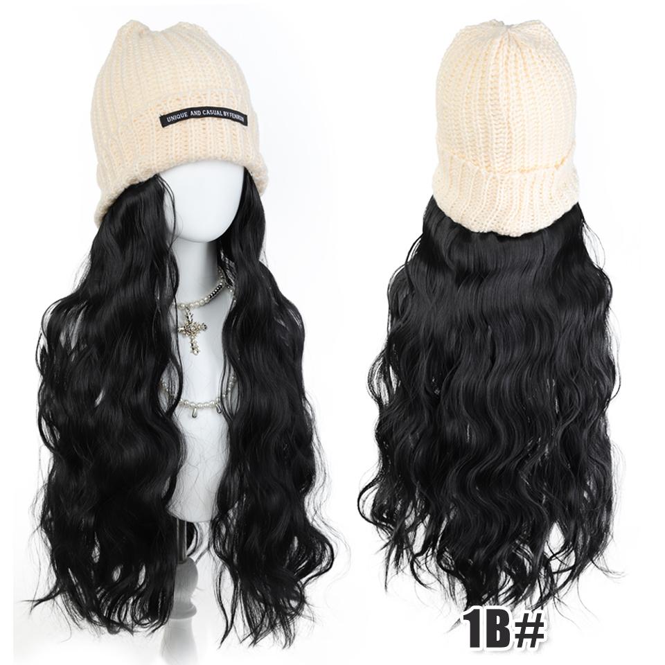 Synthetic Wig Hat Wig Warm Knitted Hat with Water Ripple Curls Women's Hat Wig Suitable for Daily Wear in Winter and Autumn