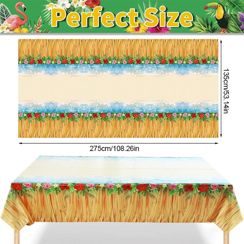 Hawaiian Summer Party Disposable Tablecloth Grass Flowers Pattern Table Cover Tropical Beach Birthday Party Decoration Supplies