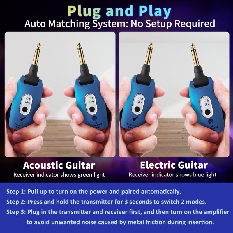 2.4GHz Wireless Guitar Transmitters Receiver Rechargeable Low Noises Sound Wireless Transmitters Receiver Easy to Use
