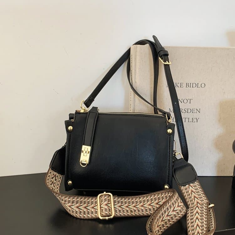 Soft leather lock square box messenger bag women's shoulder bag