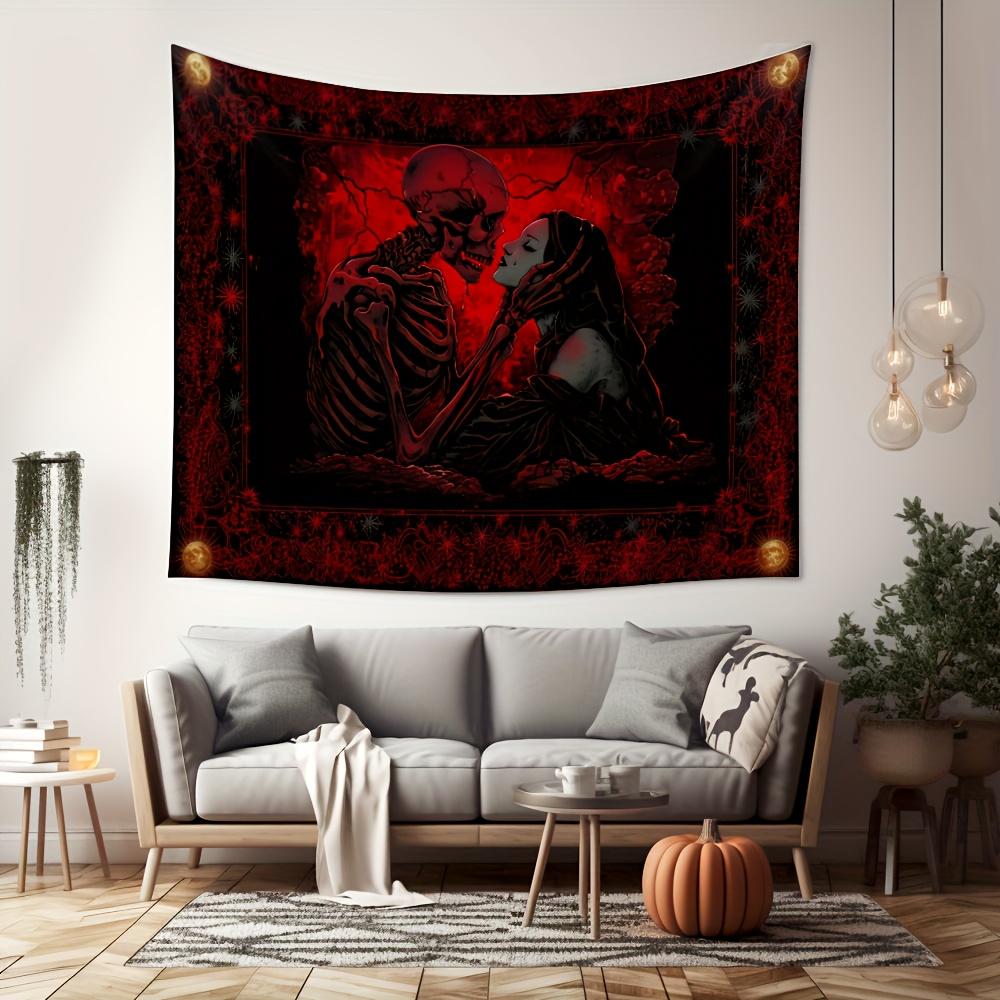 Gothic Skeleton Tapestry Wall Hanging Skull And Girl Wall Art Tapestry For Bedroom Living Room Home Decor Dark Aesthetic