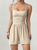 2026 Summer Women's Spaghetti Strap Casual Bandeau Jumpsuit with Wide Leg Shorts