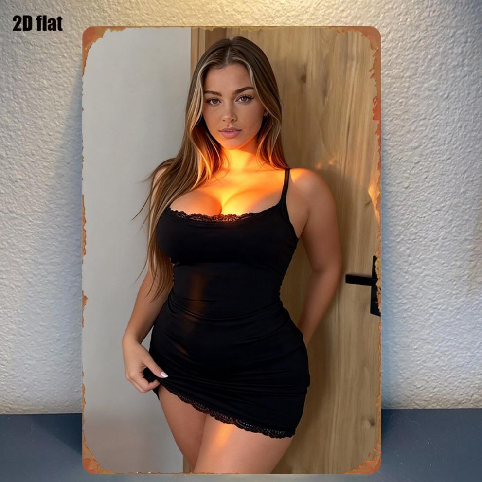 Sexy Black Lace Dress Model Tin Sign Metal Poster for Home Decor Garage Bar x Inch