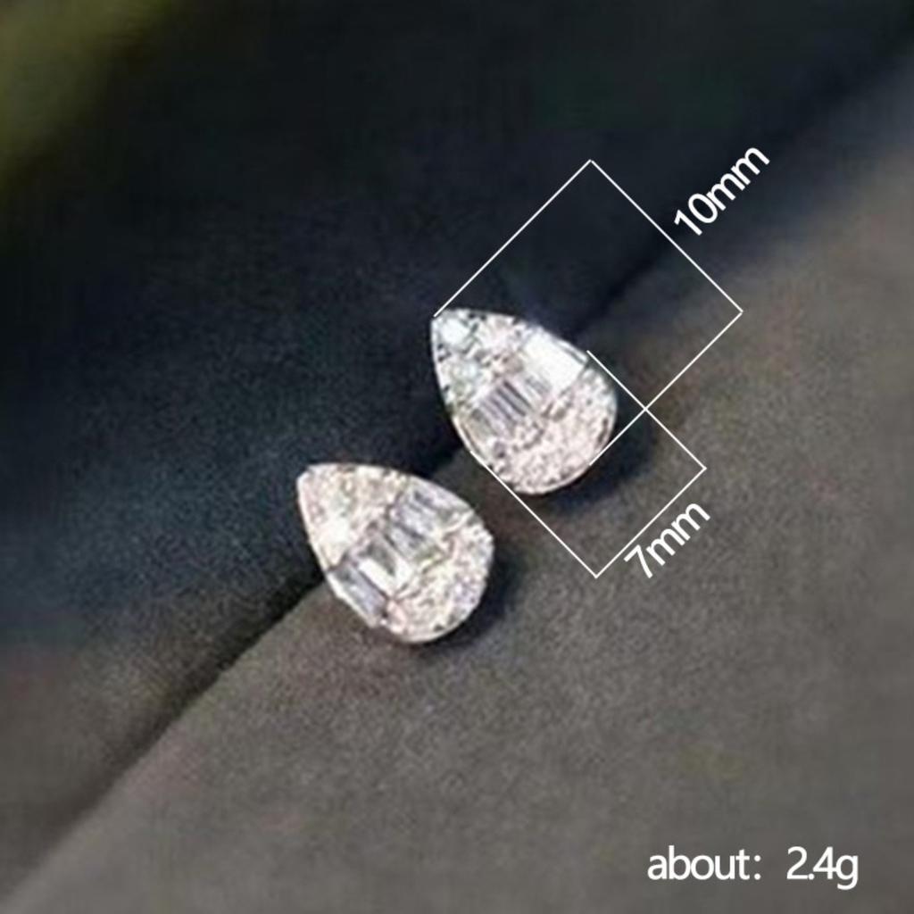 Teardrop Shape Mixed Round and Baguette Stone Halo Stud Earrings Two Tone Option Women Ear Jewelry
