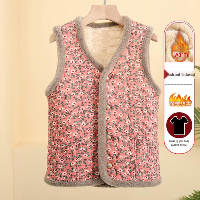 

Autumn Winter Plus Velvet Vest for Middle-Aged & Elderly Women - Thickened Waistcoat for Moms & Grandmas 3XL (Approx. 90-110 lbs)
