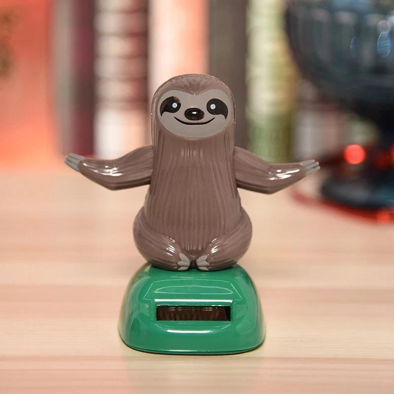 Solar Car Ornament Automatic Swing Alpaca Figurine Animal Doll Toy Sloth Miniature Car Accessories Dancing Shaking Home Decor